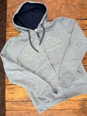 Superdry vintage logo zip hoodie with embroidered logo. EUC